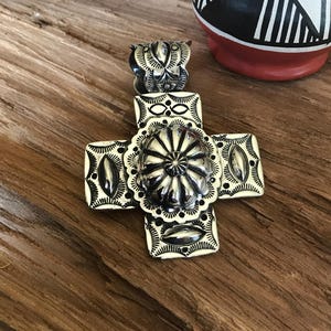 San Miguel Cross pendant~ Sterling silver~ Navajo Repousse Southwestern Jewelry~ Artisan Handmade (5266)
