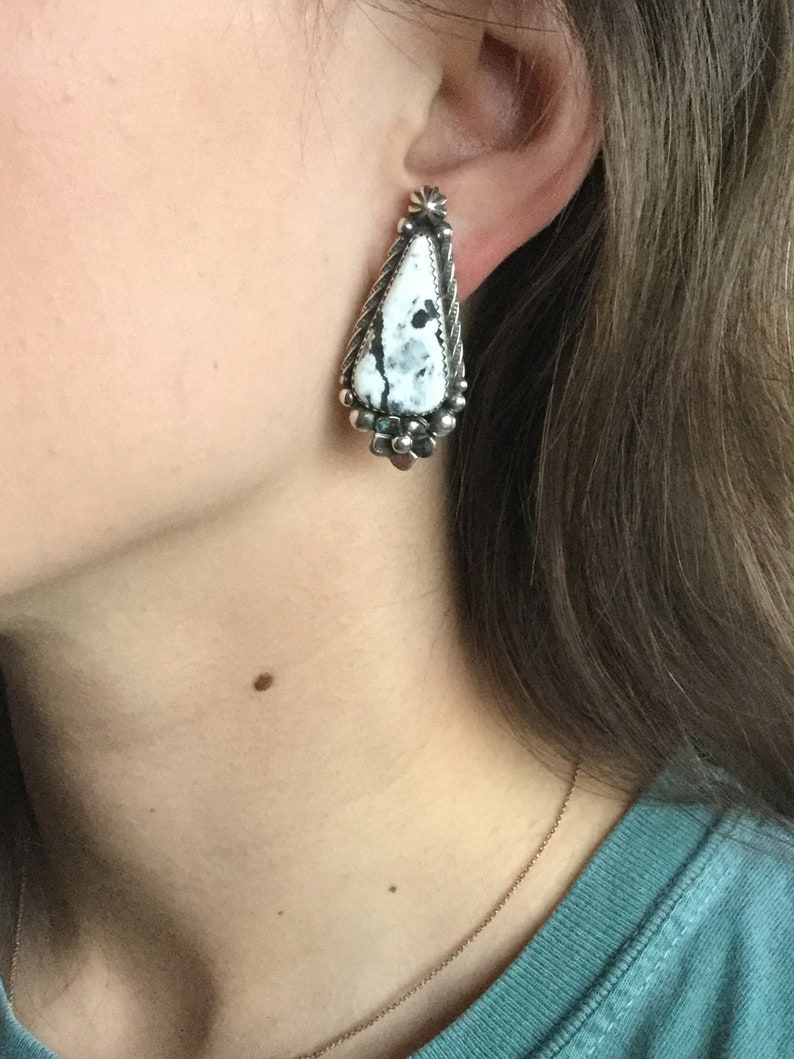White Buffalo Turquoise Post earrings~ Artisan Handmade~ Sterling Silver~Southwestern Style