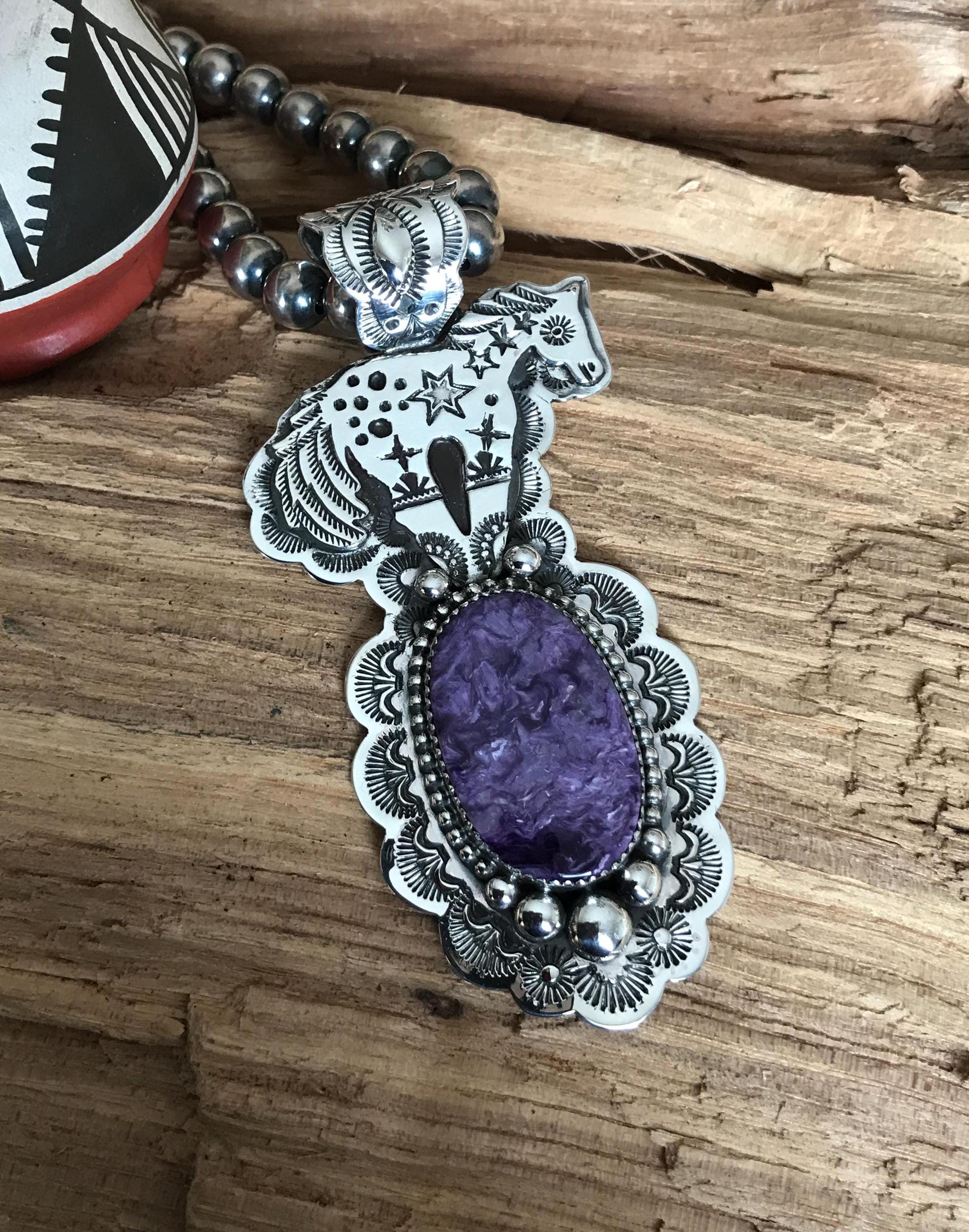 SPIRIT PONY, Charoite Horse Pendant~ Sterling Silver~ Artisan Handmade~ southwestern (5168)