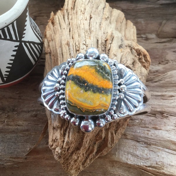Bumble Bee Jasper Artisan handmade cuff bracelet~ Sterling silver~ Southwestern Style
