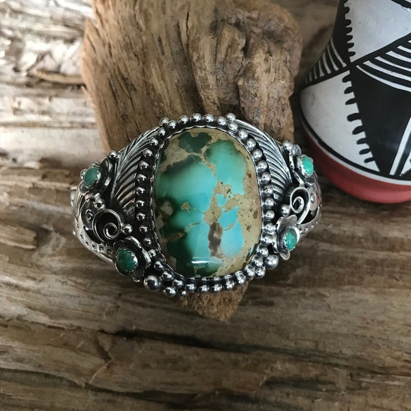 SMALL WRIST~ Natural Polychrome Royston Turquoise Cuff Bracelet~ Sterling Silver~ Artisan Handmade~ southwestern jewelry