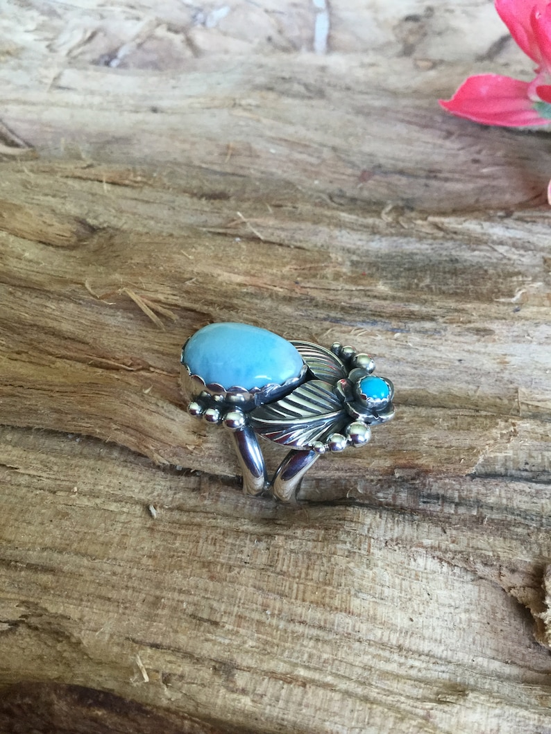 Larimar Statement ring Sterling Silver Artisan Handmade Southwestern style size 5 34