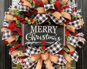 Buffalo Check Christmas Wreath, Merry Christmas Wreath, Farmhouse Christmas **ORIGINAL DESIGN**