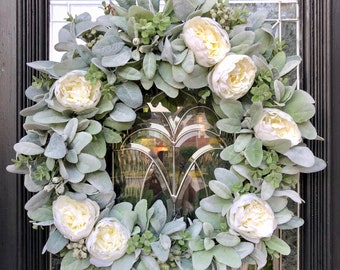 Farmhouse style wreath, peony wreath