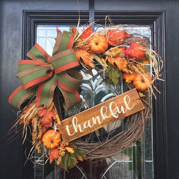 Fall Wreath, Farmhouse Fall Wreath, Pumpkin Wreath, Burlap, Autumn Wreath, Harvest Wreath, Thankful, Front Door Fall Wreath, Fall Decor,