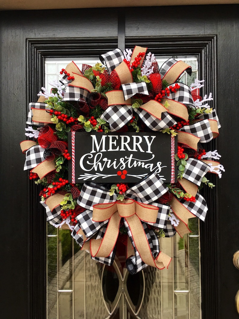 Buffalo Check Christmas Wreath Merry Christmas Wreath - Etsy