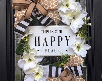 XL Magnolia wreath, Farmhouse Wreath, Happy Place, XL Wreath, Year Around Wreath