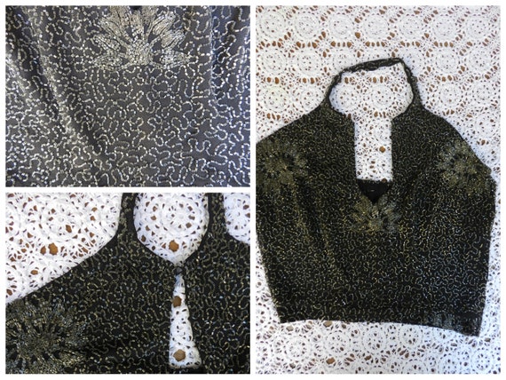 Vintage 70s refined grey rich beads embroidery hal