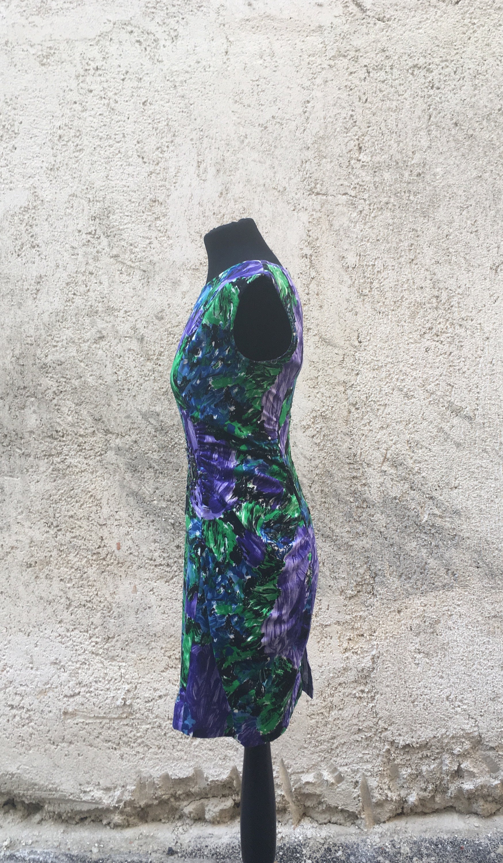 navy blue dress for baby girl Vintage 80s 90s Heavily Beaded and Sequin Wiggle Dress With Black and White  Flower Design main image 0