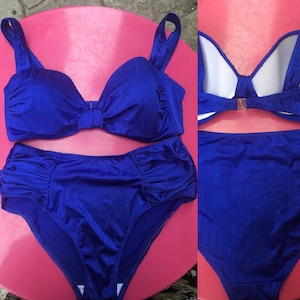 Vintage 80s electric blue high waist moulded cups curvy bikini