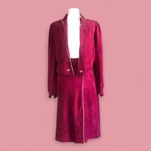 Vintage 80s dark cherry pink suede suit