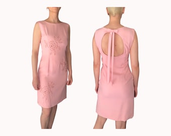 Vintage 60s baby pink silk crêpe cocktail dress, pink party dress