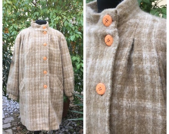 Original 80s beige mohair wool winter coat