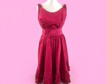 Vintage 50s silk strawberry pink ball gown