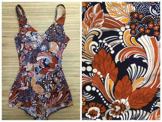 Vintage 60s blue floral pattern swimsuit