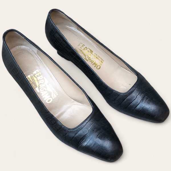 Vintage 90er Salvatore Ferragamo schwarze Lederpumps