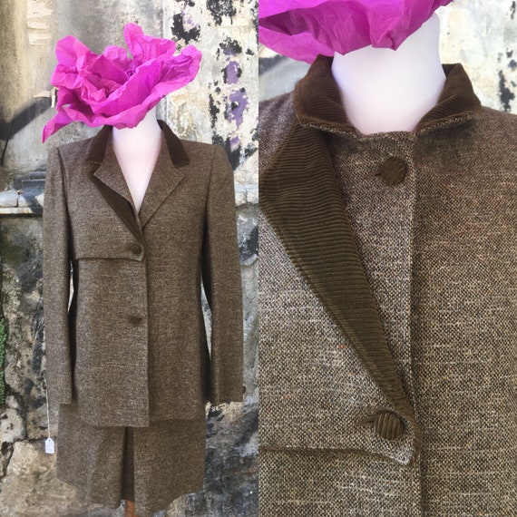 Vintage 1980s green wool and velvet suit, vintage