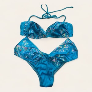 Vintage 80s deadstock light blue metallised bikini