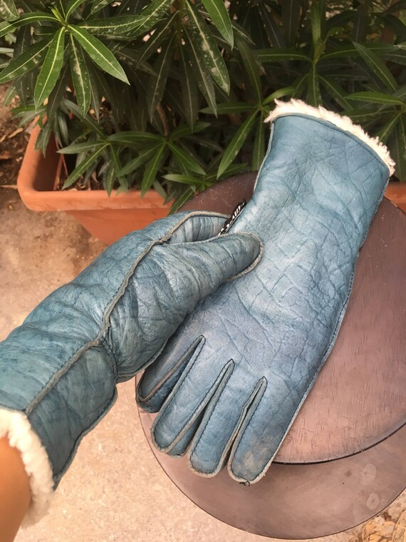 Vintage 70s gloves original Invicta genuine blue l