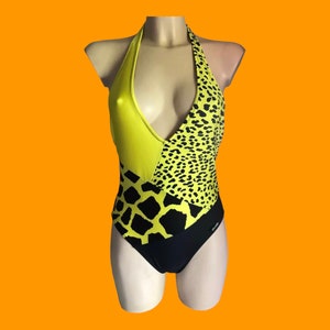 Vintage 80s deadstock animalier yellow and black swimsuit