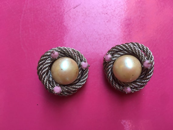 Vintage 60s silver tone with pink rhinestones and… - image 3