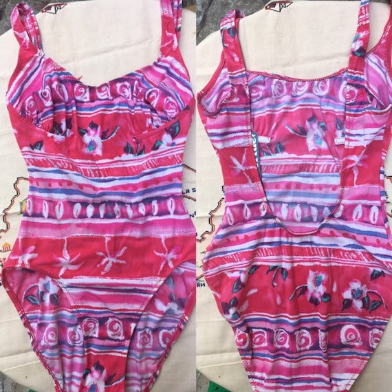 Vintage 90s deadstock pink patterned swimsuit - image 1