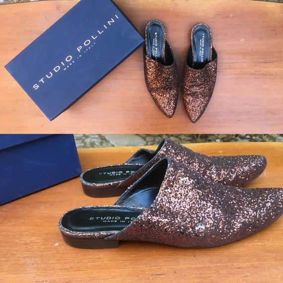 Original Studio Pollini 1990s brown glitter mules