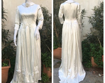 1964 White satin wedding dress, vintage wedding gown