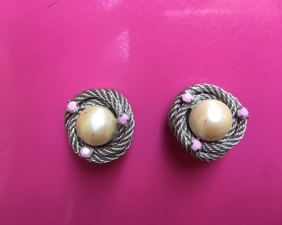 Vintage 60s silver tone with pink rhinestones and… - image 2