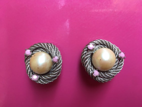 Vintage 60s silver tone with pink rhinestones and… - image 6