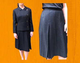Vintage 60s mod black cotton suit Adele Simpson