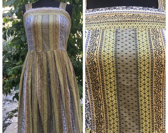 Amazing original 50s striped sun dress yellow black white grey