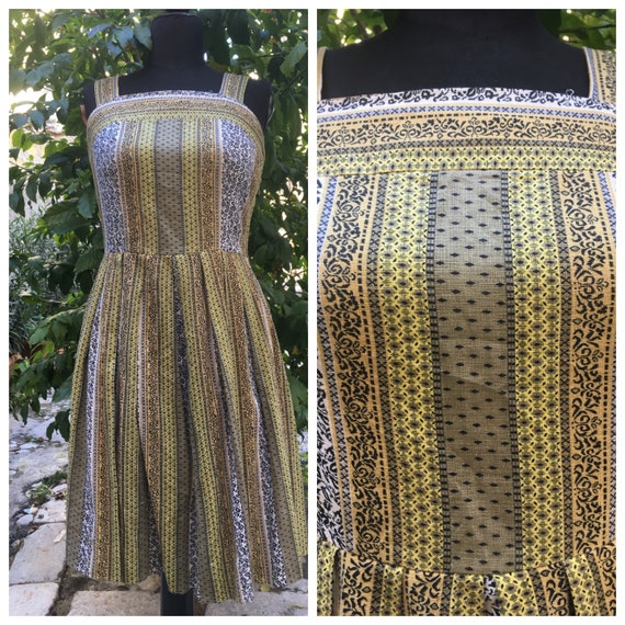 Amazing original 50s striped sun dress yellow blac