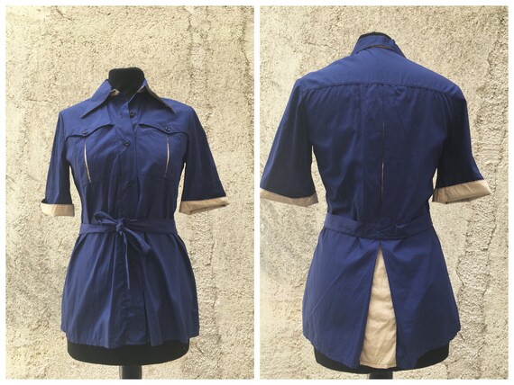 Vintage 1970s does 1950s blue cotton blouse