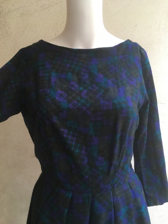 Original 50s dark patterned dress with tulle unde… - image 8