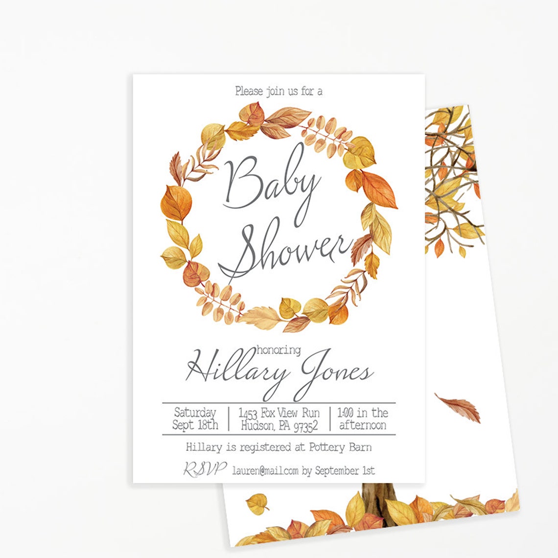 Printable Fall Baby Shower Invitation Autumn Leaves Fall Etsy