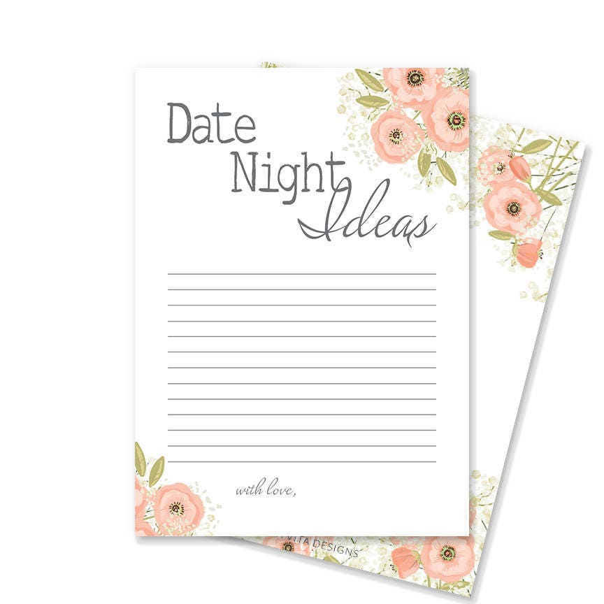 Printable Date Night Idea Card Rustic Bridal Shower Etsy