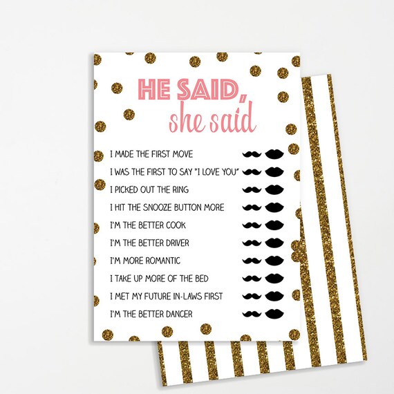 He Said She Said Shower Game Printable Pink and Gold Bridal | Etsy
