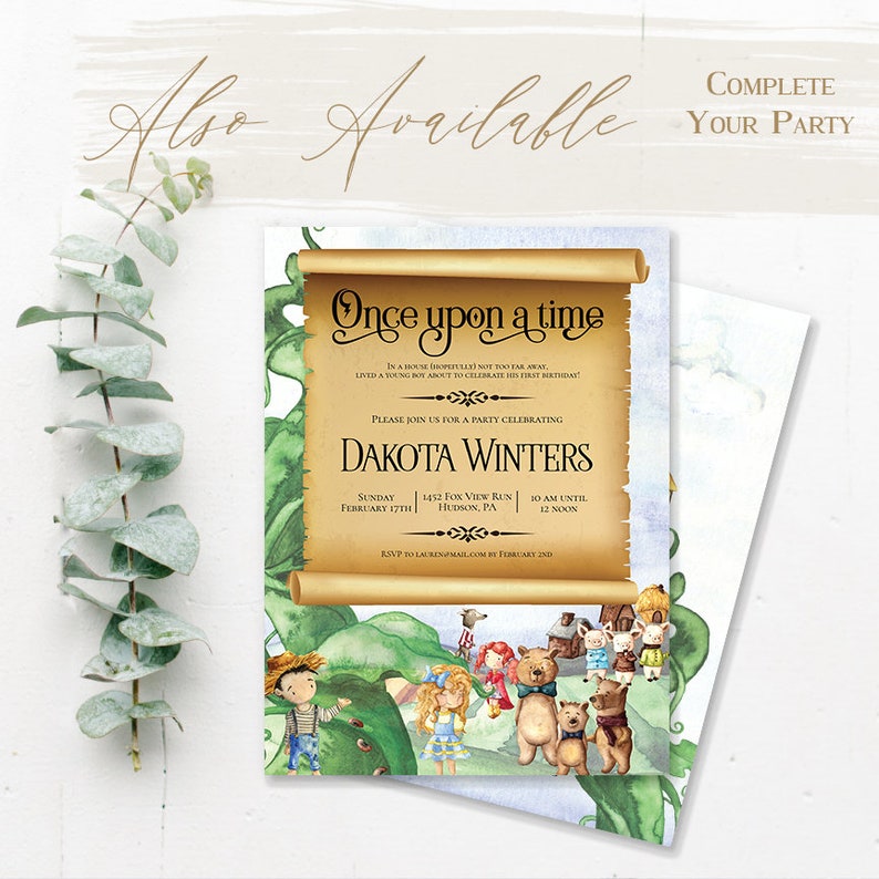 Classic Storybook Characters Corjl Editable Template Whimsical First Birthday Thank You Card Printable Fairytale Thank You Card