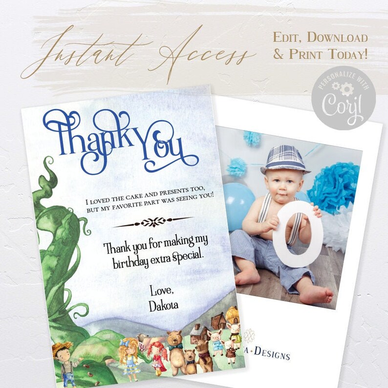 Classic Storybook Characters Corjl Editable Template Whimsical First Birthday Thank You Card Printable Fairytale Thank You Card