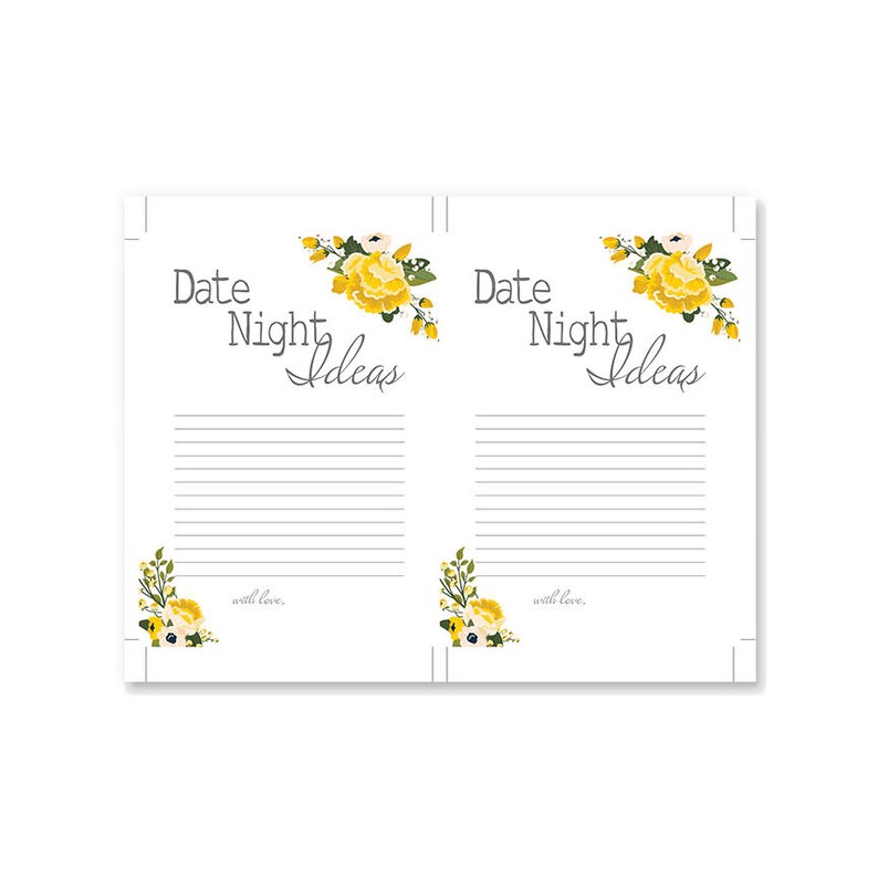 Printable Date Night Idea Cards Bridal Shower Game Bridal Etsy