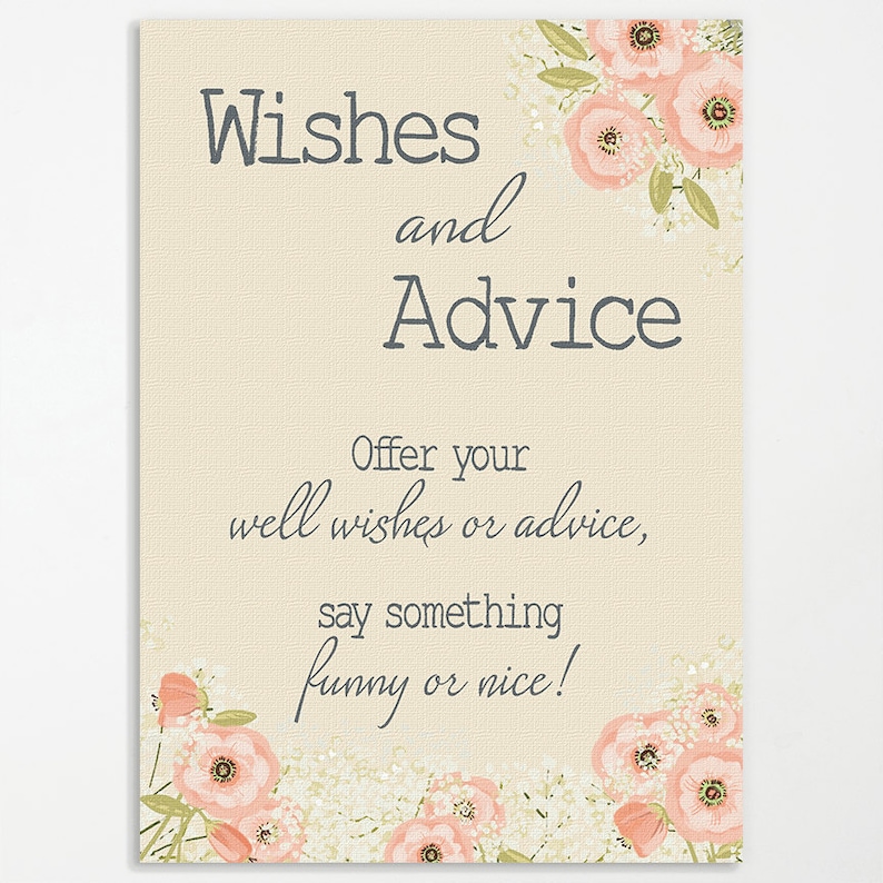 Rustic Bridal Shower Wishes And Advice Card Sign Printable Etsy