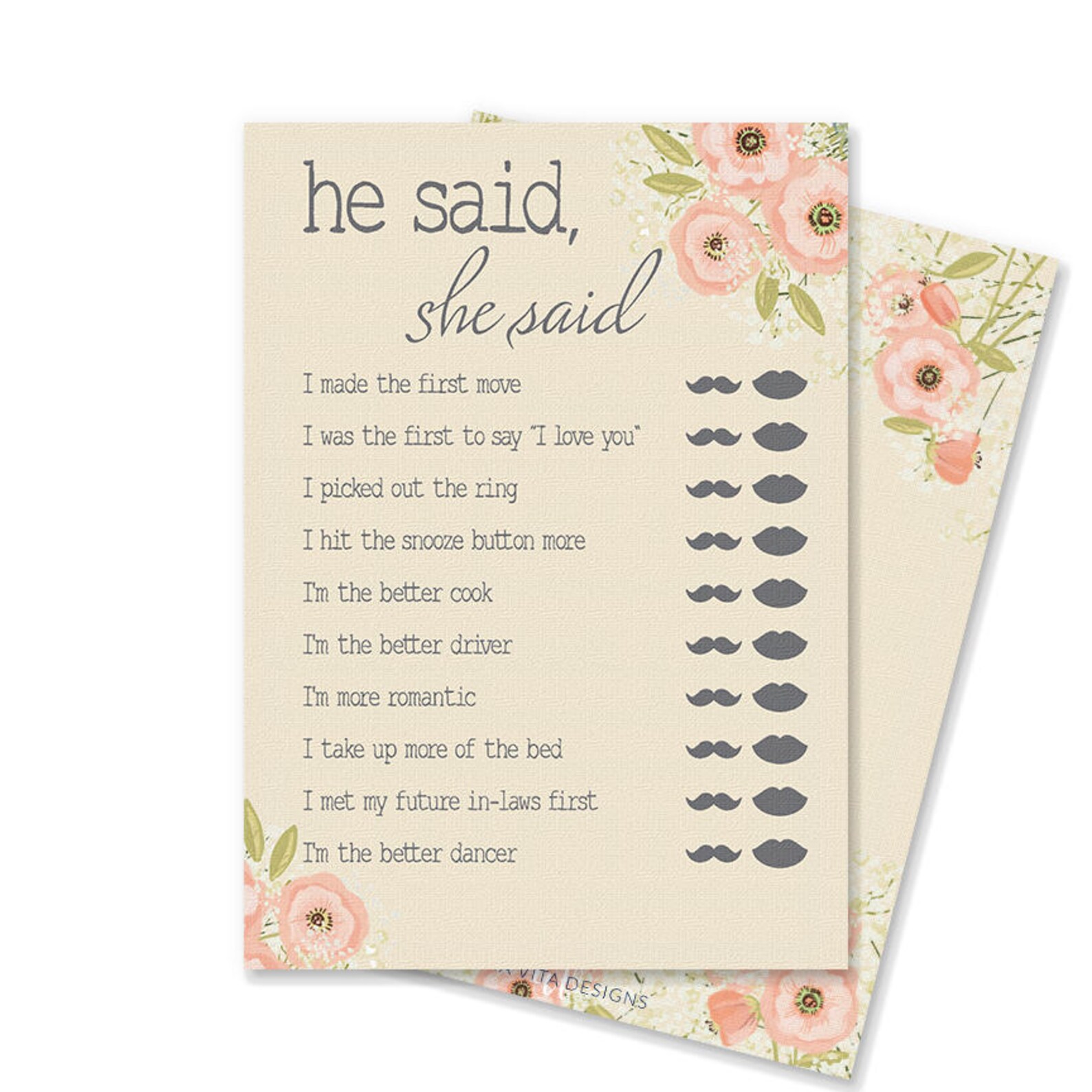 He Said She Said Shower Game Printable INSTANT DOWNLOAD | Etsy
