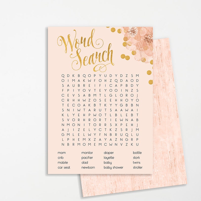 baby shower word search printable baby shower game card etsy