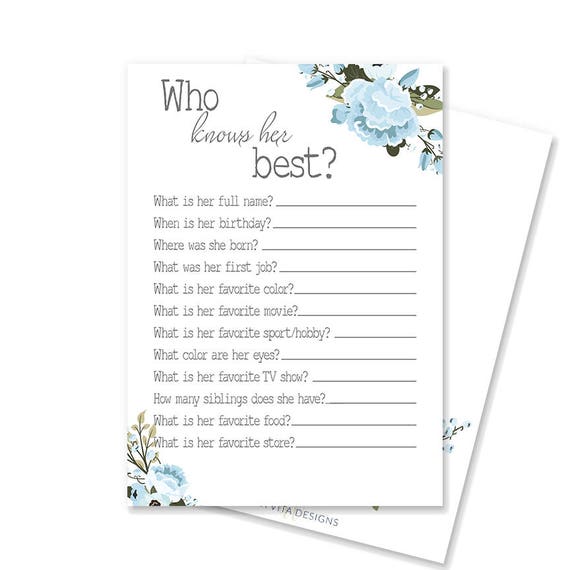 Who Knows Her Best Printable Shower Game Who Knows the Bride | Etsy