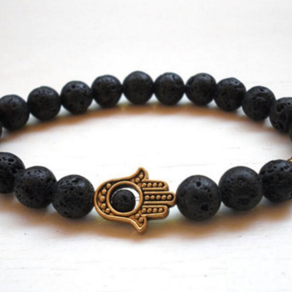 Natural Lava Stone Hamsa Bracelet
