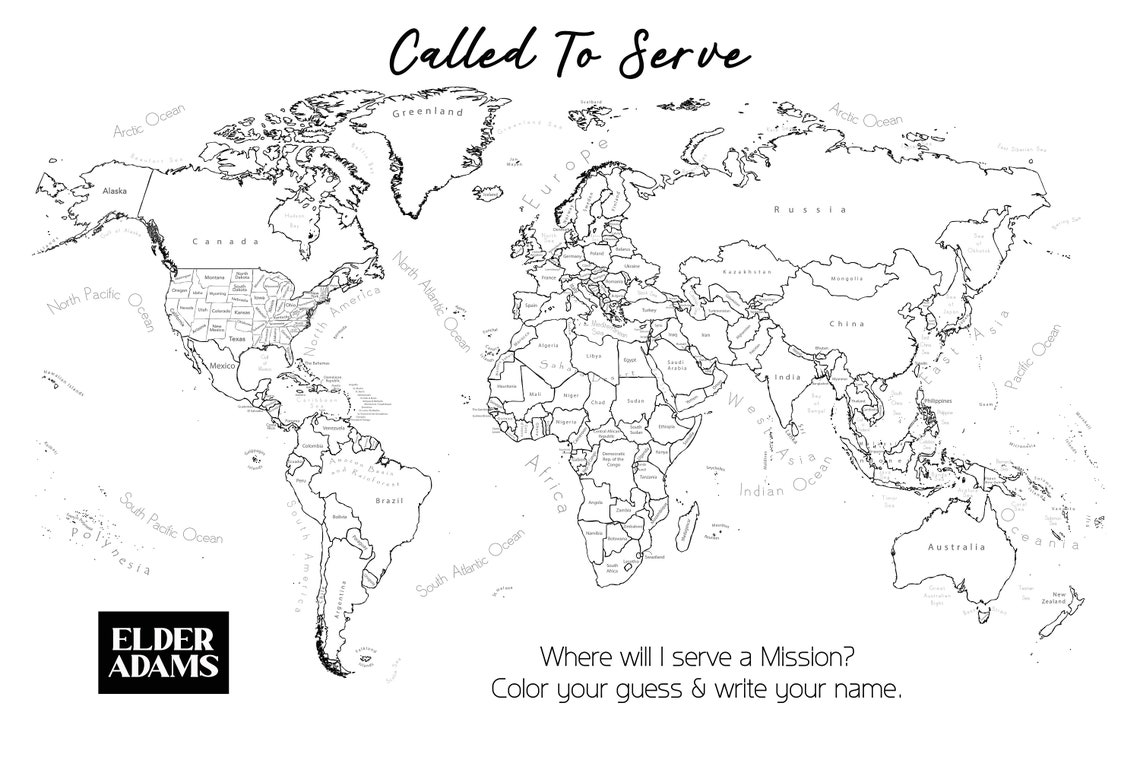 Missionary Map Print Missionary Call Opening Coloring Poster Called to Serve Map Poster ...