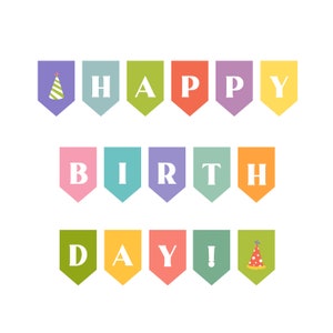 Happy Birthday Banner - Birthday Bunting Banner - Birthday Decorations - Bright Colors Happy Birthday Sign - Printable Digital Birthday Sign
