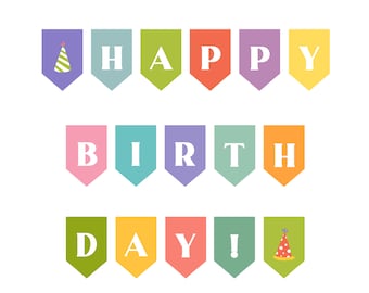Printable Happy Birthday Banner – Bright Colors Party Decoration (Digital Download)