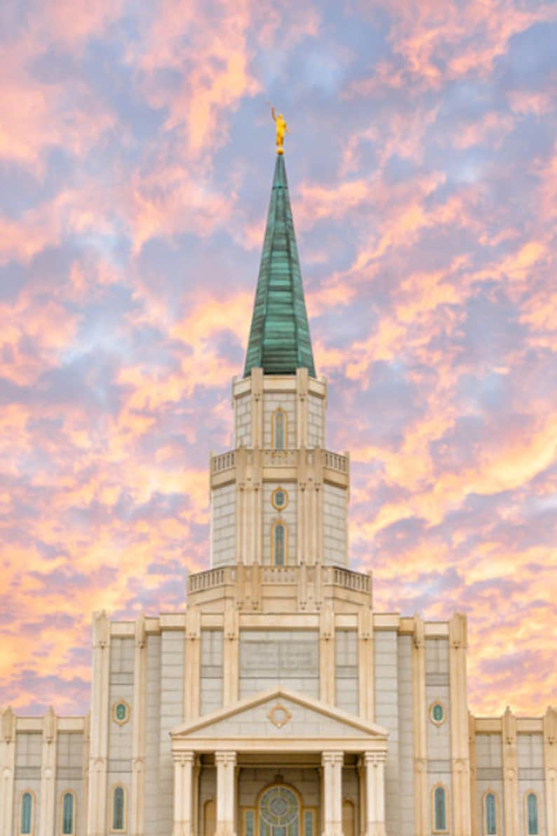 LDS Houston TX Temple sunset clouds print LDS Temple Art | Etsy